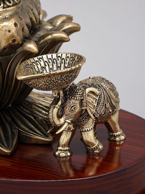 12" Superfine Goddess Lakshmi with wealth Pot | Brass Statue on Wood Base