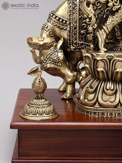 14" Superfine cow Krishna Statue | Brass Statue on Wood Base