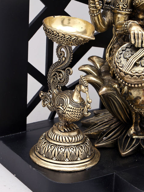 14" Superfine Goddess Saraswati Brass Idol with Om Design Wood Frame