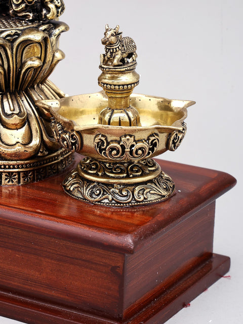 14" Superfine Fluting Lord Krishna with Nandi Lamps | Brass Statue on Wood Base