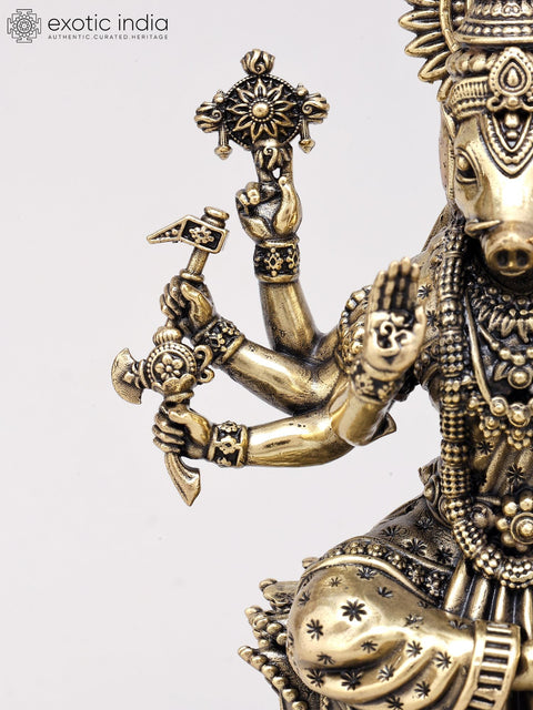 Small Sized Brass Superfine Statue Of Goddess Varahi