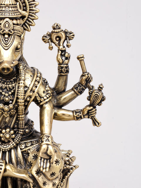 Small Sized Brass Superfine Statue Of Goddess Varahi