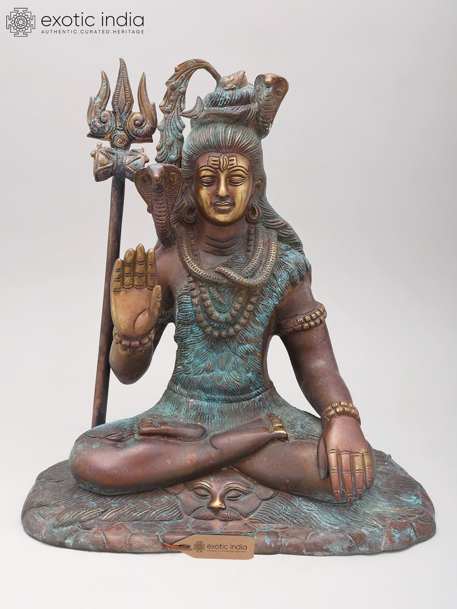 15" Lord Shiva Blessing Brass Statue for Pooja