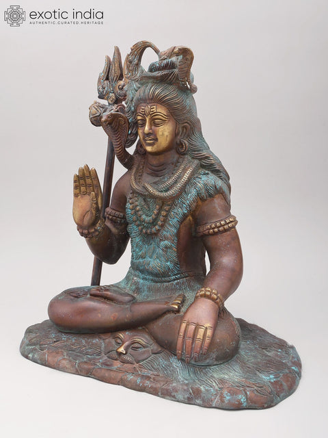 15" Blessing Lord Shiva | Brass Statue