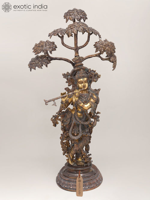 Krishna Under Flowering Tree Brass Statue