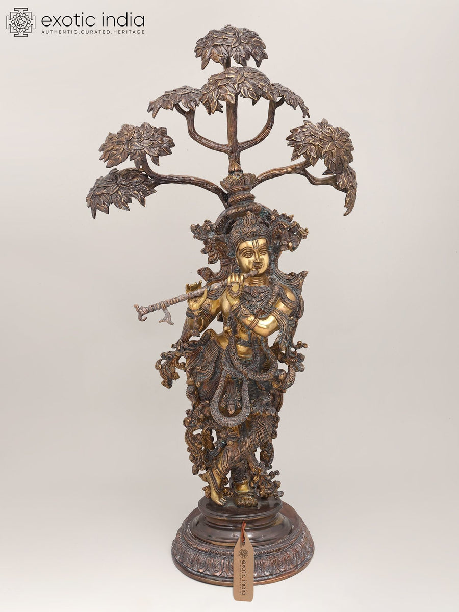 Krishna Under Flowering Tree Brass Statue
