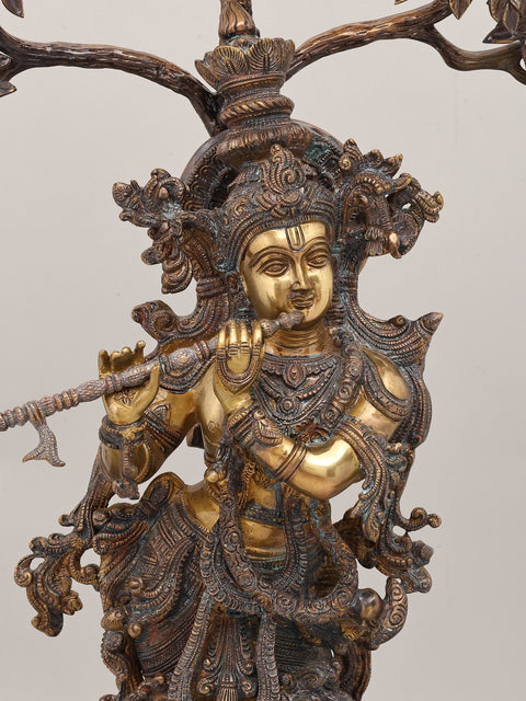 Fluting Krishna Under Flowering Tree