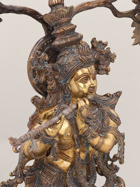 Fluting Krishna Under Flowering Tree