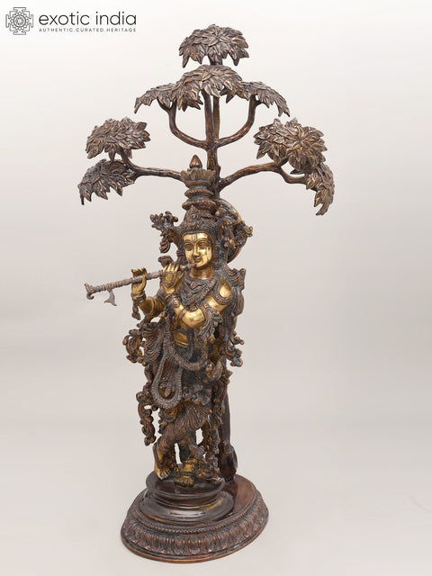Fluting Krishna Under Flowering Tree