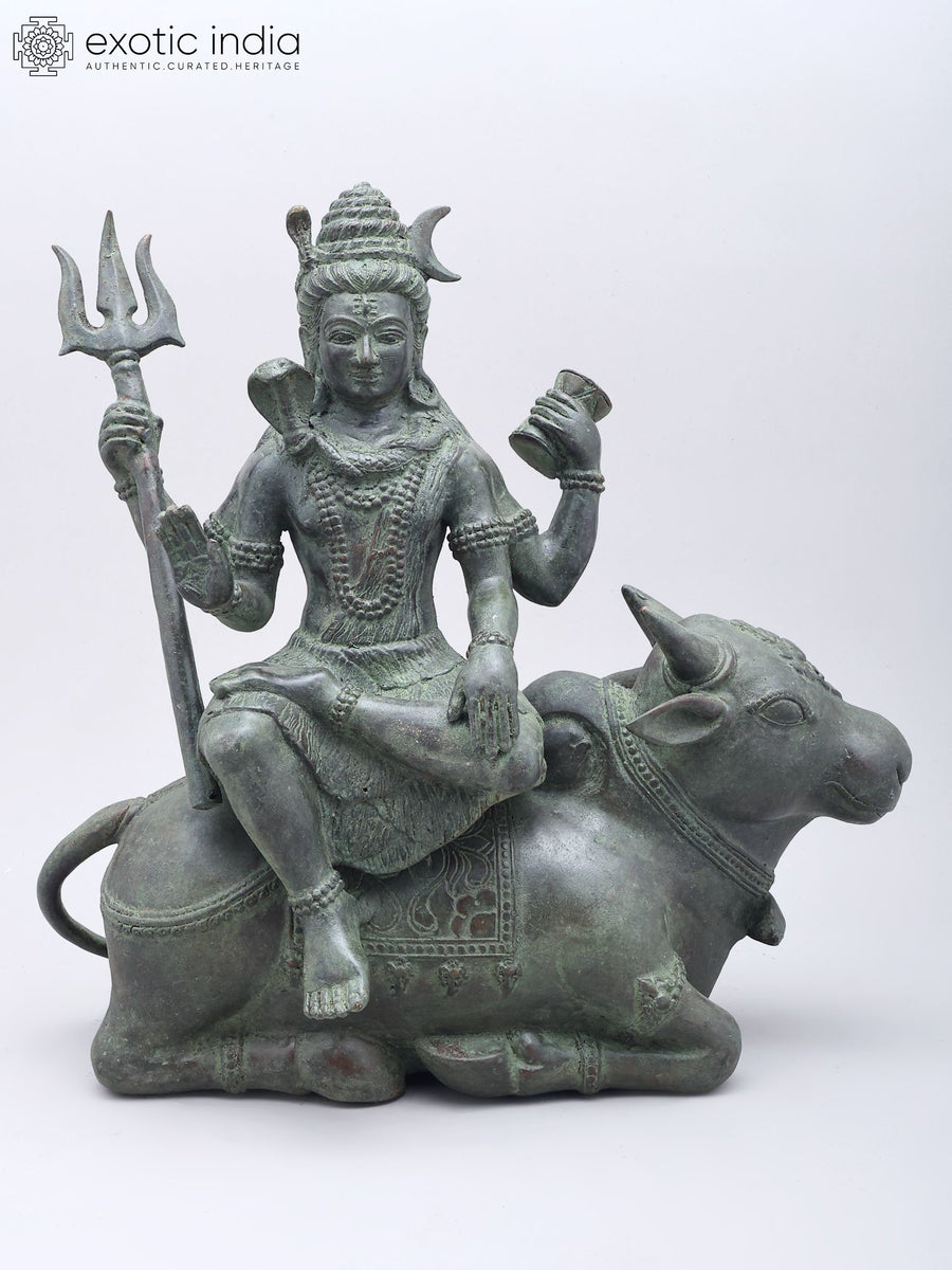 15" Brass Lord Shiva Seated on Nandi Handmade Statue