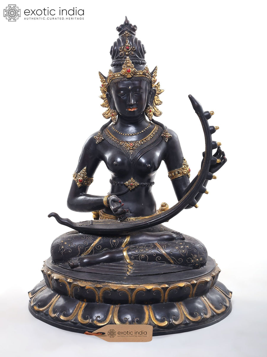Goddess Saraswati Brass Statue Playing Veena