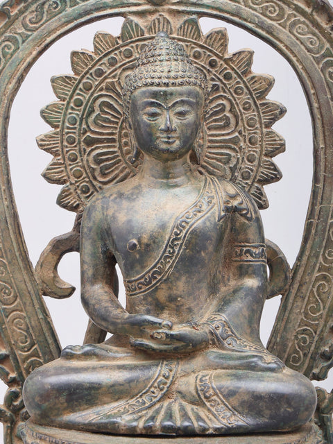 16" Lord Buddha Seated on Throne | Brass Statue