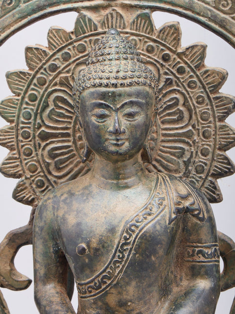 16" Lord Buddha Seated on Throne | Brass Statue