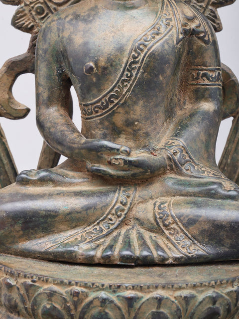 16" Lord Buddha Seated on Throne | Brass Statue