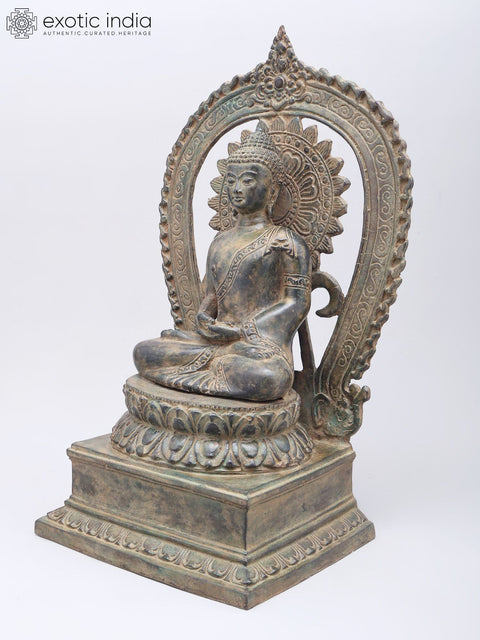 16" Lord Buddha Seated on Throne | Brass Statue