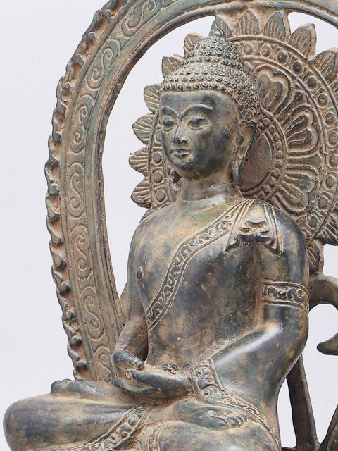 16" Lord Buddha Seated on Throne | Brass Statue