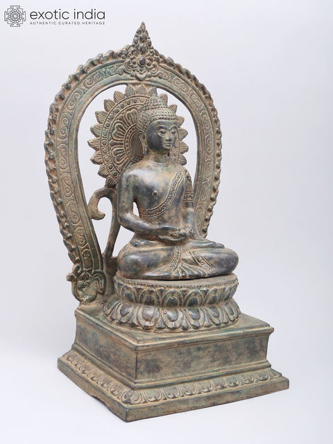 16" Lord Buddha Seated on Throne | Brass Statue