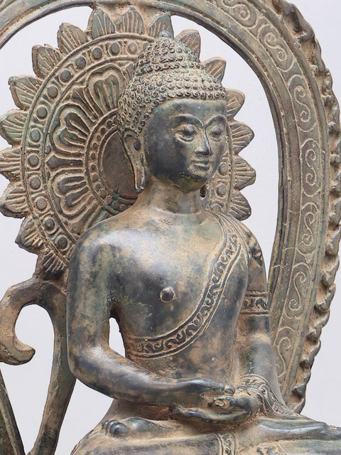 16" Lord Buddha Seated on Throne | Brass Statue