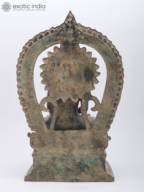 16" Lord Buddha Seated on Throne | Brass Statue