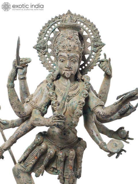 24" Dancing Mahakali in Fierce Tandava Brass Statue