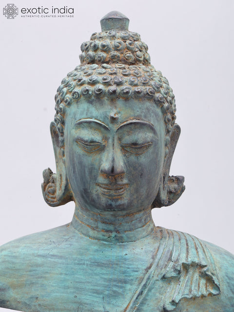 12" Brass Buddha Bust on Wood Base
