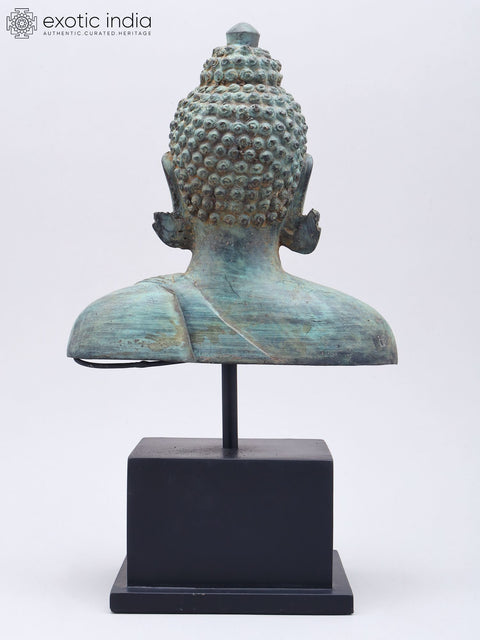 12" Brass Buddha Bust on Wood Base