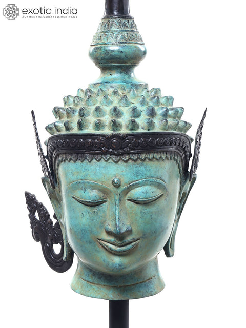 32" Large Buddha Head Statue on Wood Base