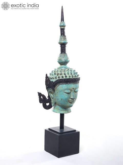 32" Large Buddha Head Statue on Wood Base