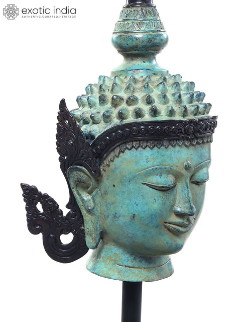 32" Large Buddha Head Statue on Wood Base