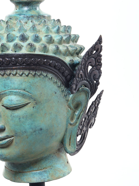 32" Large Buddha Head Statue on Wood Base