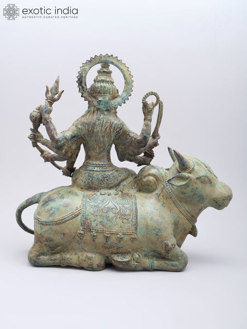 15" Goddess Durga Seated on Nandi | Brass Statue