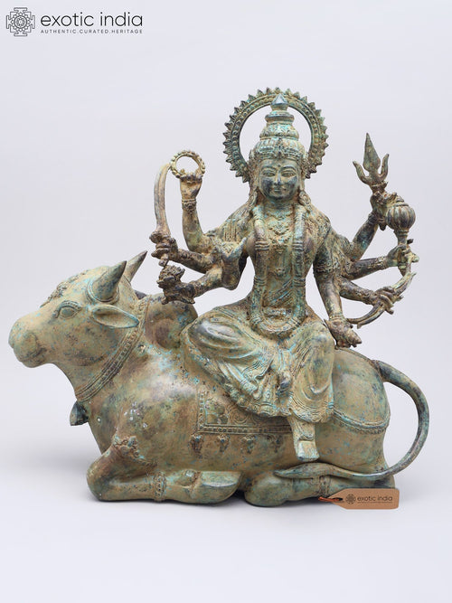 15" Goddess Durga Seated on Nandi Brass Statue