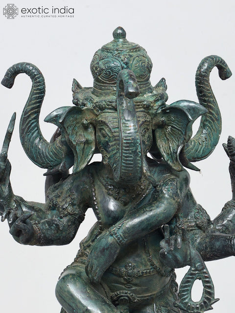 19" Three Headed Dancing Lord Ganesha | Brass Statue