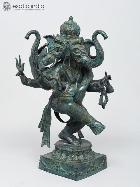 19" Three Headed Dancing Lord Ganesha | Brass Statue