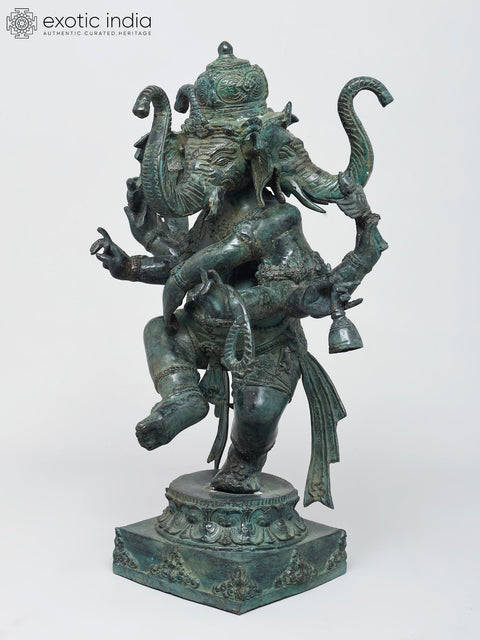 19" Three Headed Dancing Lord Ganesha | Brass Statue