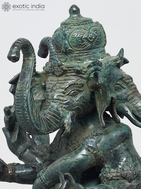 19" Three Headed Dancing Lord Ganesha | Brass Statue