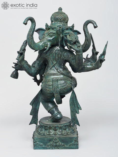 19" Three Headed Dancing Lord Ganesha | Brass Statue