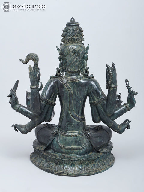 21" Ten Armed Sitting Lord Indra | Brass Casting Using Lost Wax Method