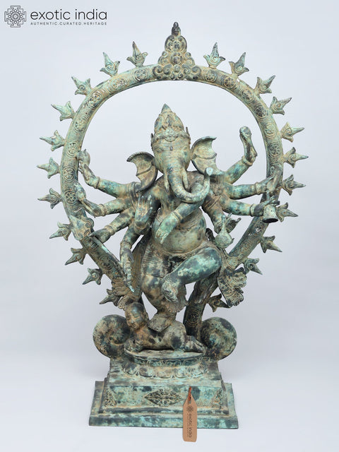 32" Large Nritya Ganesha - Lord Ganapati as Cosmic Dancer | Brass Statue