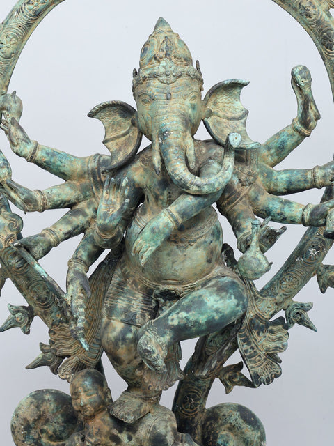 32" Large Nritya Ganesha - Lord Ganapati as Cosmic Dancer | Brass Statue