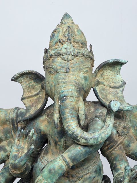 32" Large Nritya Ganesha - Lord Ganapati as Cosmic Dancer | Brass Statue