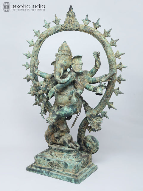 32" Large Nritya Ganesha - Lord Ganapati as Cosmic Dancer | Brass Statue