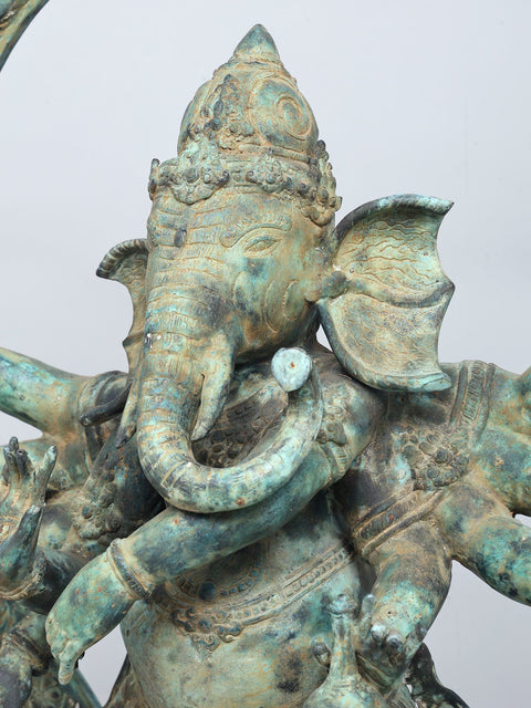 32" Large Nritya Ganesha - Lord Ganapati as Cosmic Dancer | Brass Statue
