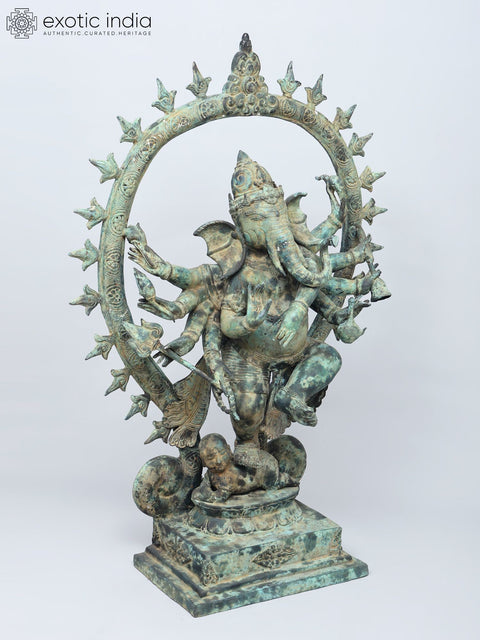 32" Large Nritya Ganesha - Lord Ganapati as Cosmic Dancer | Brass Statue