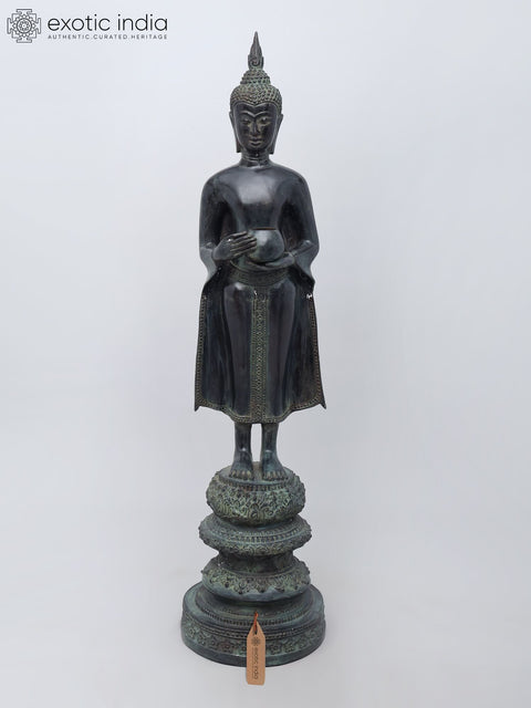 39" Large Graceful Standing Buddha with Offering Bowl