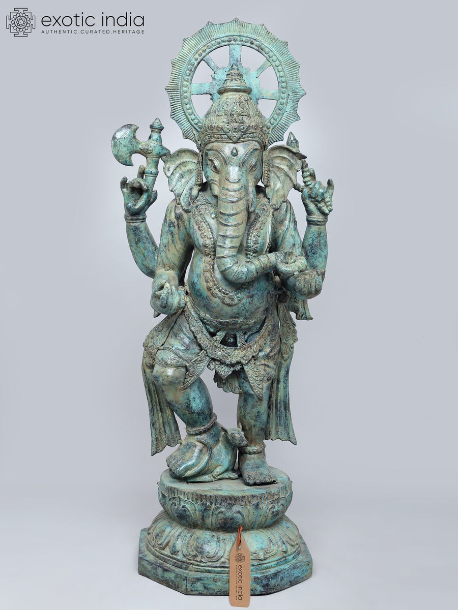 Four-Armed Ganesha Brass Idol with Ankush, Pash and Modak