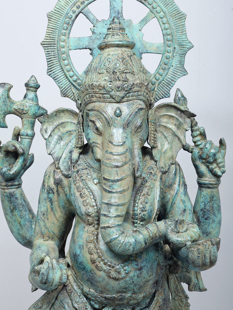 Four-Armed Ganesha with Ankush, Pash and Modak In Brass