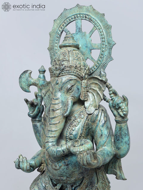 Four-Armed Ganesha with Ankush, Pash and Modak In Brass