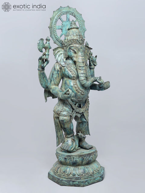 Four-Armed Ganesha with Ankush, Pash and Modak In Brass