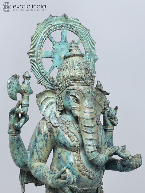 Four-Armed Ganesha with Ankush, Pash and Modak In Brass